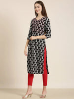 Women Black Printed Straight Kurta-AT-A792-K-Black