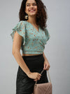 Women's Green Floral Tops-AE-7004-Seagreen