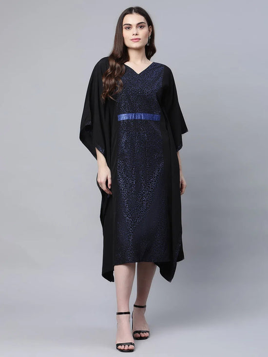 Ahalyaa Women Black Crepe Glitter Printed Kaftan Kurta