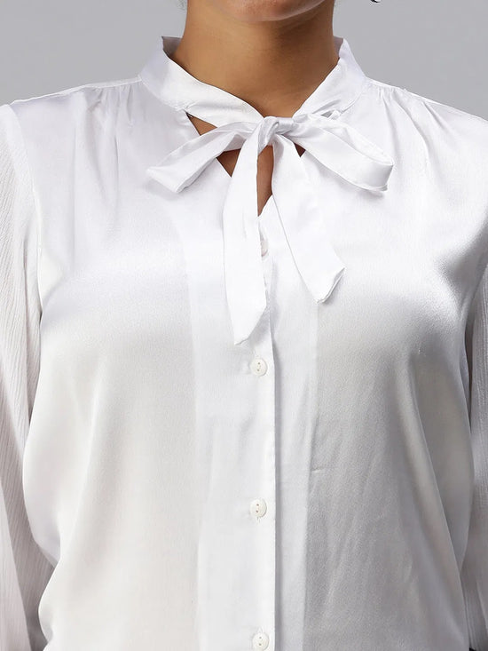 Women's White Solid Tops-ON-516-White