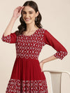 Women Maroon Embellished Fit and Flare Kurta-SKC-112002-Maroon