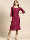 Women's Magenta Embellished Straight Kurta-GC-1006A-Magenta