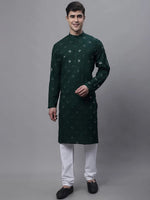 Men's Olive Green Embroidered Mirror Work Kurta Pyjama-JOKP-646Olive