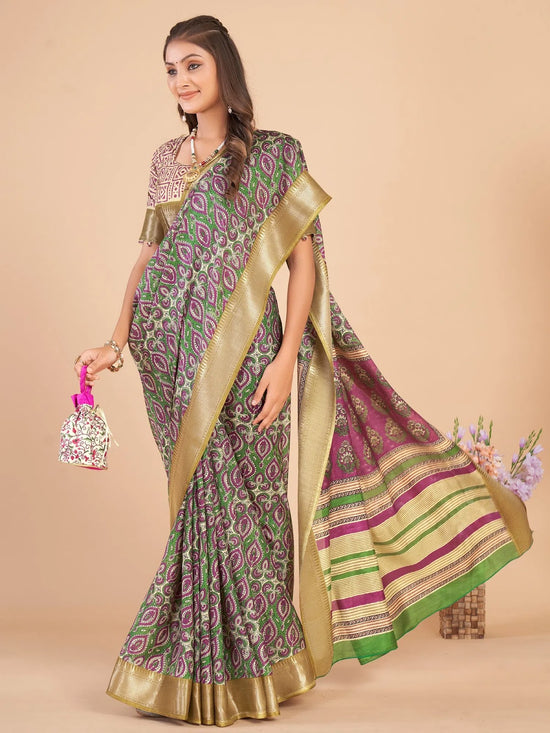 Saree Mall Women's Dola  Green Woven Design Designer Saree With Blouse Piece-UNVRSE37A