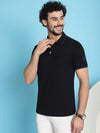 Venitian Men  Pique Matty Cotton Black 2 Zipper Pocket Polo Neck T-Shirt