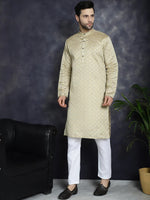 Beige Woven Design Kurta with Pyjama-JOKP-P-5034Beige