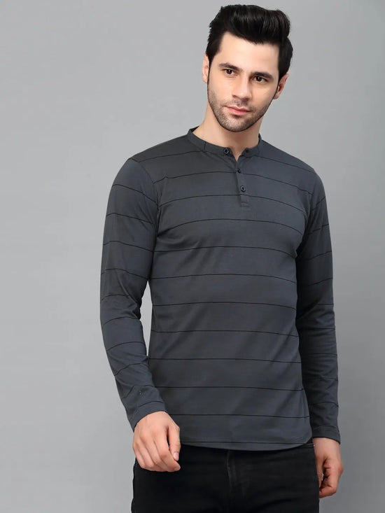 Rigo Striped Henley Neck Full Sleeve T-Shirt-HT07221143-L