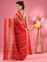 Red Pure Cotton Tant Saree With Temple Border-MA51TT43430061