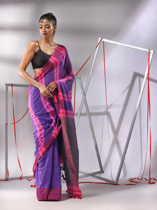 Multicolor Cotton Saree With Zari Stripes Solid Border-MA55CT06540086