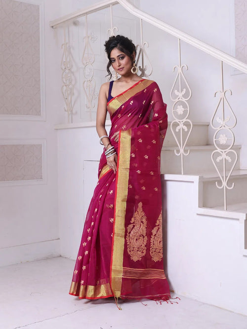 Purple Cotton Saree With Zari Borders-MA64BCT401190042