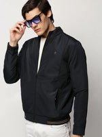 Men Navy Solid Casual Bomber Jackets-ZD-3705-Navyblue