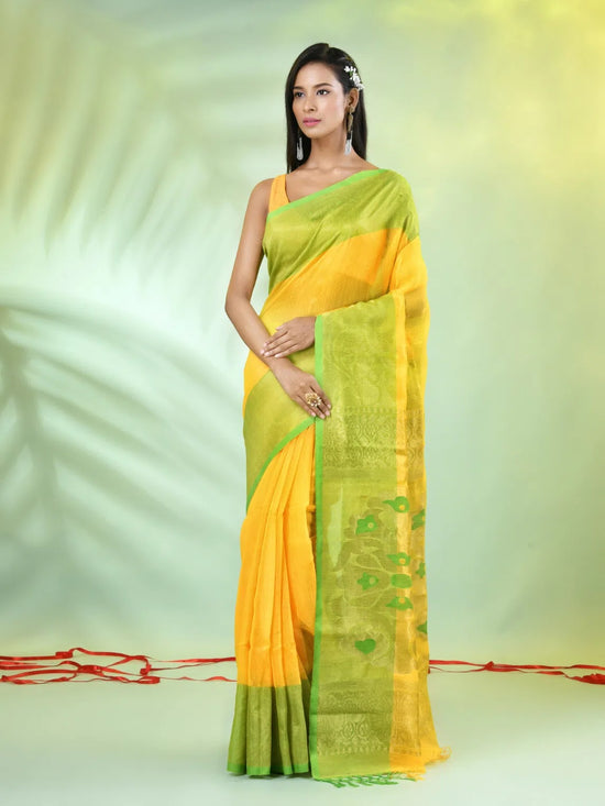 Yellow Cotton Saree With Nakshi Zari Borders-MA66BCT431600031