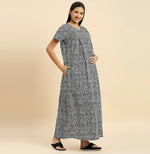 MomToBe Ethnic Motifs Printed Pure Cotton Maxi Maternity Nightdress-2021mtbblkprntfn-Free