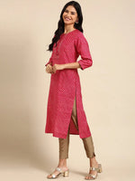 Women's Fuchsia Embellished Straight Kurta-HO-1991-Fuchsia