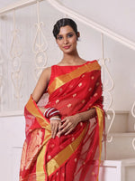 Red Cotton Saree With Zari Borders-MA64BCT401190052