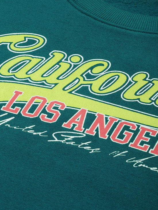 Dillinger Green Typographic Oversized Sweatshirt-DLWMNSWT022BGRN-XS