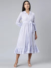 Women Blue Striped Fit and Flare Dress-ON-008-Blue