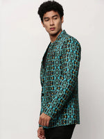 Men Blue Printed Casual Blazers-SOBLZ-082-5-Turquoiseblue