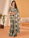 Saree Mall Women's Cotton Slub Grey Printed Designer Saree With Blouse Piece-NAVYA117