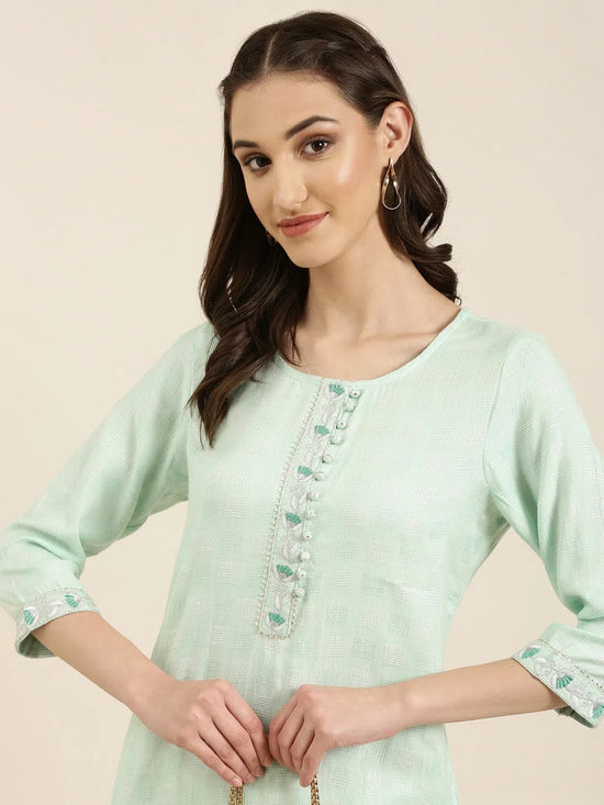 Women Sea Green Solid Straight Kurta-NJ-3531328-Seagreen