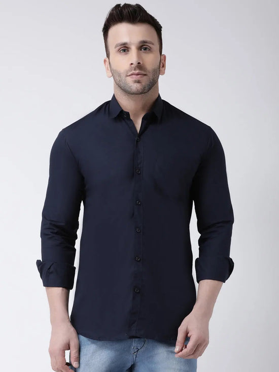 Hangup Men Slim Solid Shirts-CollarNavyShirt