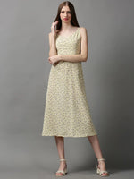 Women's Cream Printed A-Line Dress-AE-15056-Cream