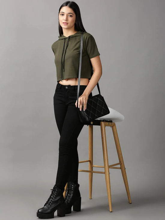 Women's Green Solid Crop Top-AE-10487-Olive