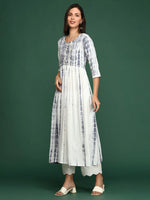 Women's White Tie Dye Anarkali Kurta-SKC-792-White