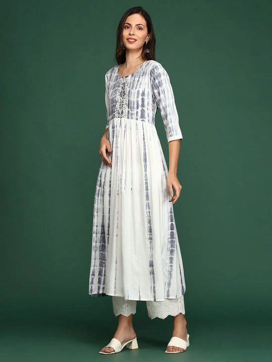 Women's White Tie Dye Anarkali Kurta-SKC-792-White