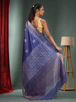 Blue Blended Silk Handwoven Saree With Woven Zari Border-MA50BSL34830123