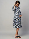 MomToBe Floral Printed Maternity A-Line Midi Sustainable Dress-1188mtbblkflowerd-l