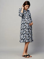 MomToBe Floral Printed Maternity A-Line Midi Sustainable Dress-1188mtbblkflowerd-l