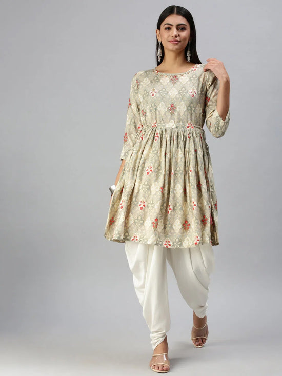 Women's Grey Printed Kurta Sets-BC1264-Grey