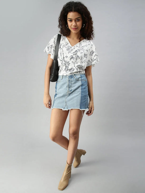 Women White Printed Crop Styled Back Top-AE-10184-Whitenavyblue