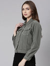 Women Grey Solid Denim Jacket-GZ-5598-Grey