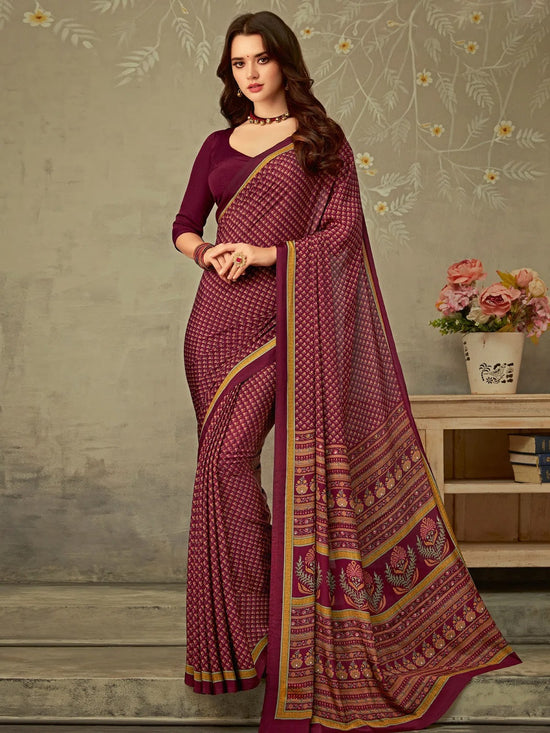 Saree Mall Women's Crepe Magenta Printed Designer Saree With Blouse Piece-VIVNTA7902A