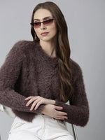 Women Taupe Solid Crop Cardigan-CHN-618-Taupe