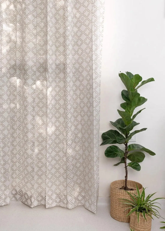 Lattice 100% cotton Sheer Geometric curtain for Living room & bedroom - Light filtering - Walnut Grey - Pack of 1-230425051