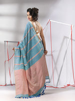 Sky Blue Cotton Saree With Stripes Design-MA55CT06530012