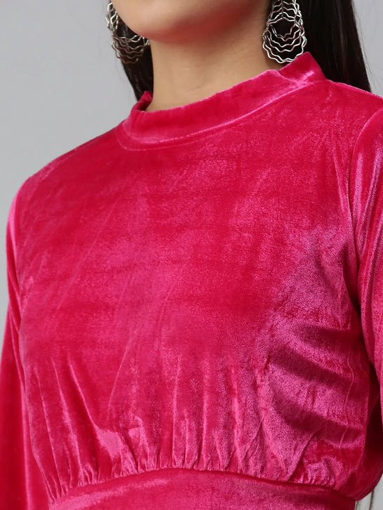 Women's Solid Pink Top-AE-10188-Pink