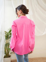 Women Pink Poplin Lantern Sleeves Shirt