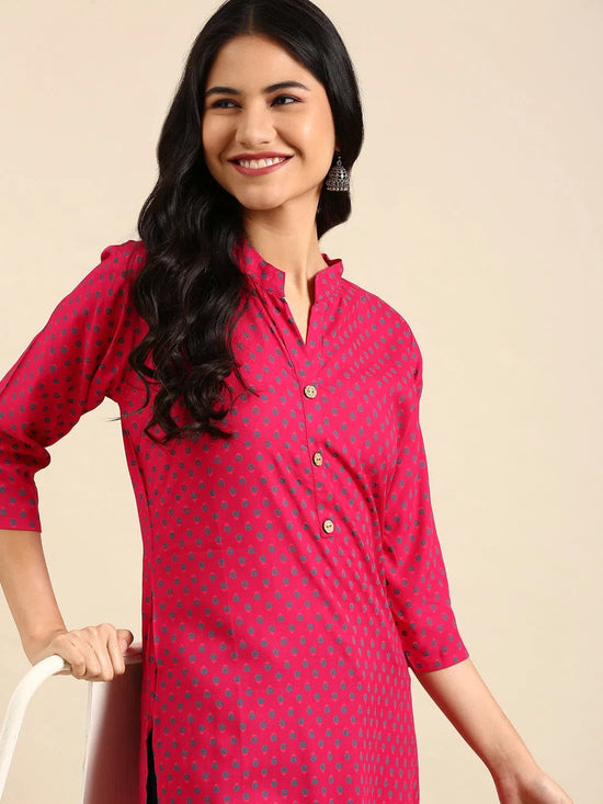 Women's Pink Printed Straight Kurta-GW-500-W-Pink