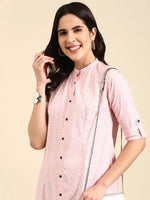 Women's Pink Printed Straight Kurta-NJ-1084352-1-Pink