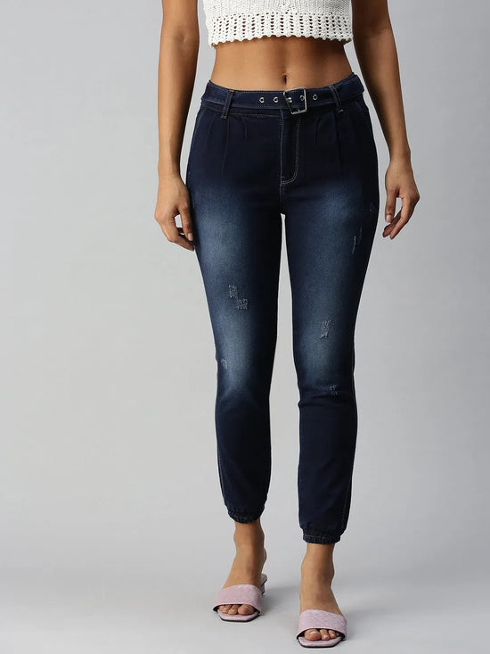 Women's Navy Blue Solid Denim Jeans-LTJO22046-Navyblue