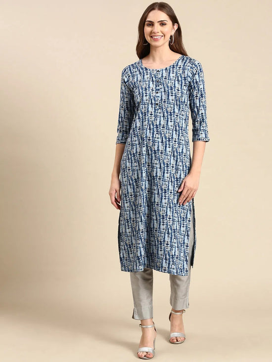 Women's Blue Printed Straight Kurta-SKC-927-Blue