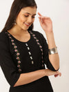 Women's Black Solid Straight Kurta-DF-1198-Black