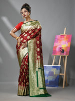 Scarlet Red Silk Banarasi Saree With Damask Motifs And Woven Degins-MA52BSL441050092