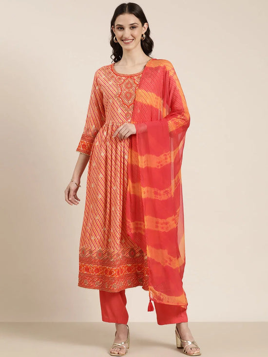 Women Orange Striped Kurta Set-GW-3413-Orange