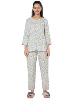 Smarty Pants Women's Cotton Grey Floral Print Night Suit