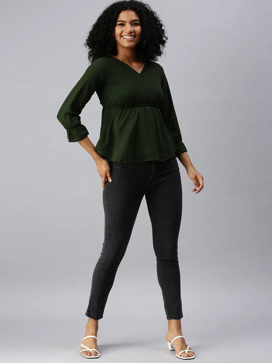 Women Olive Solid Peplum Top-AE-7015-Olive